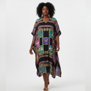 Ruth Norman Vintage Neiman Marcus Colorful Animal Print Kaftan Caftan Dress OS